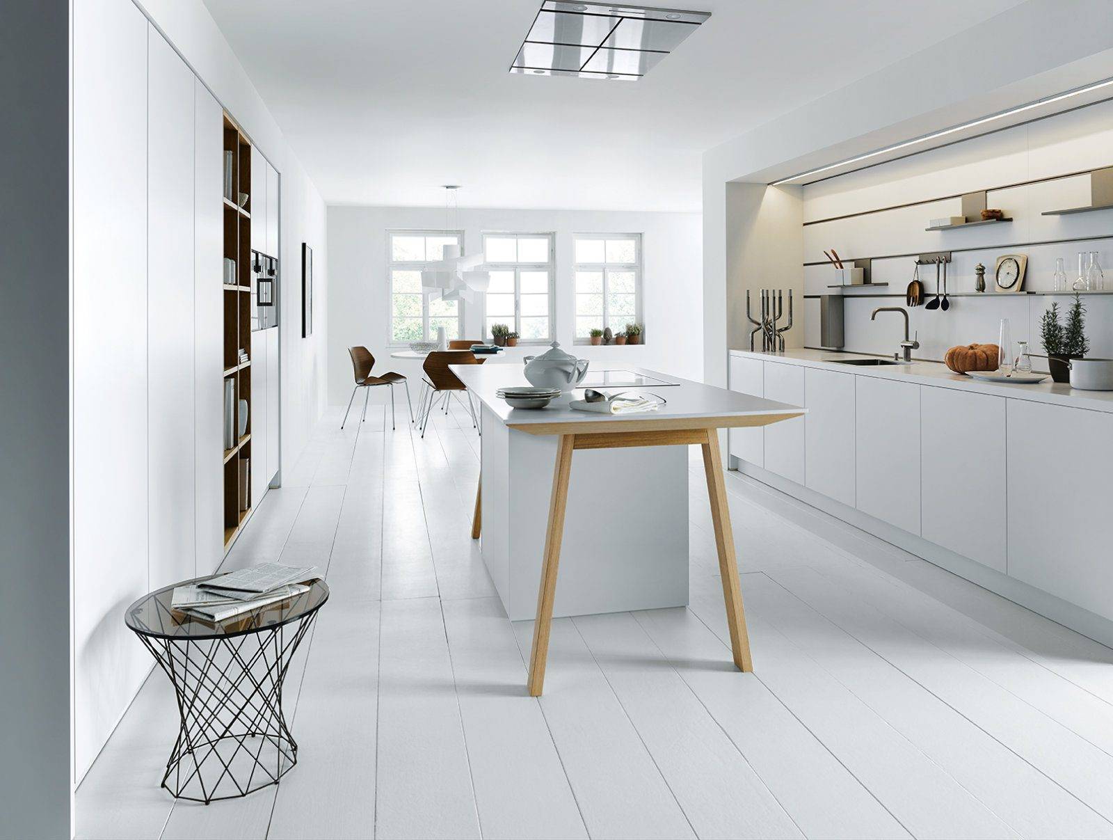 Next125 Matt White Handleless Modern Open Plan Kitchen With Island | Square Kitchens at Ponsford, Sheffield