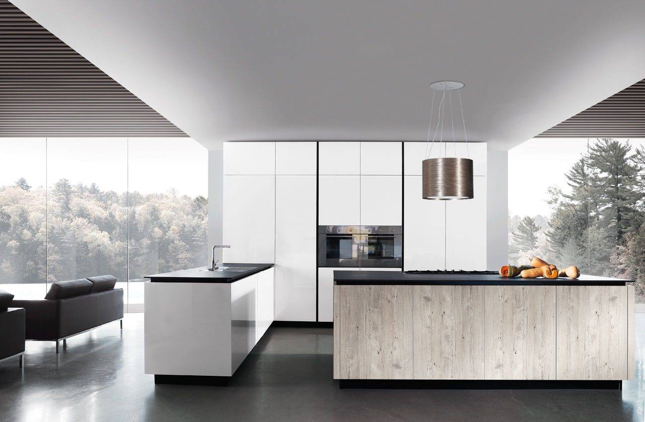 Miton Handleless Kitchen With Wood Island 1 | Square Kitchens at Ponsford, Sheffield